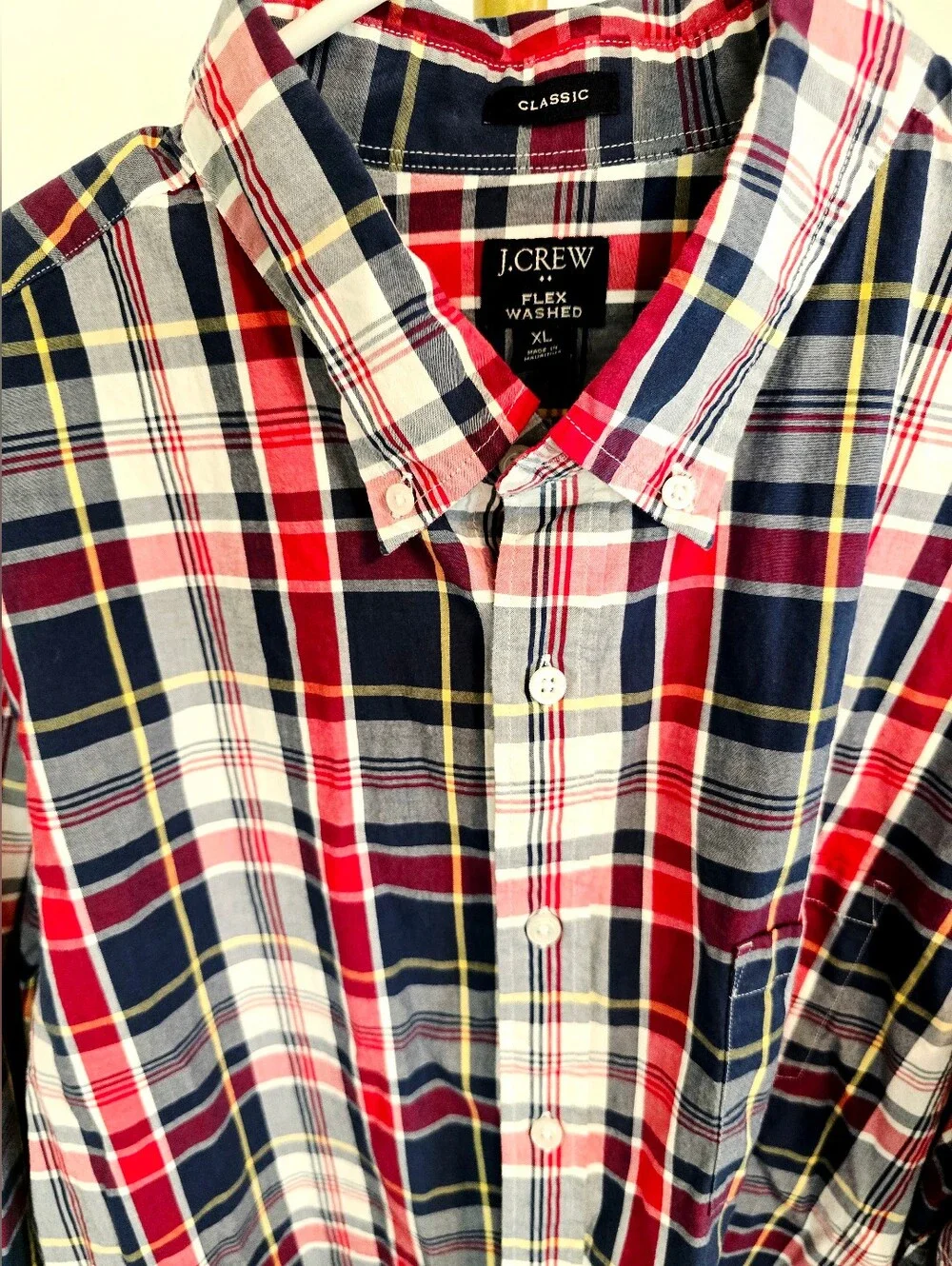 J.Crew Flex Washed Classic Plaid Button Down Shirt Preppy Casual Classic